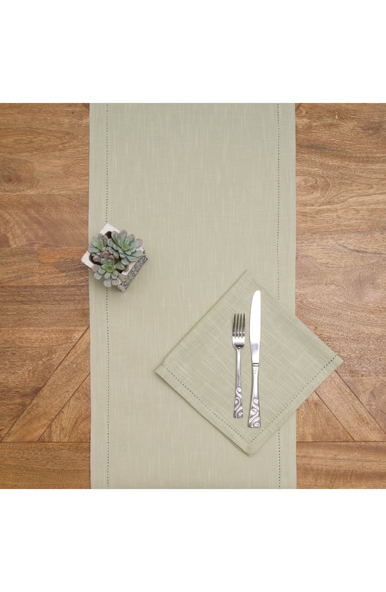 C&F Home Hemstitch Solid Green 100% Cotton Cloth Table Runner 14" x 72", Alternate, color, Green