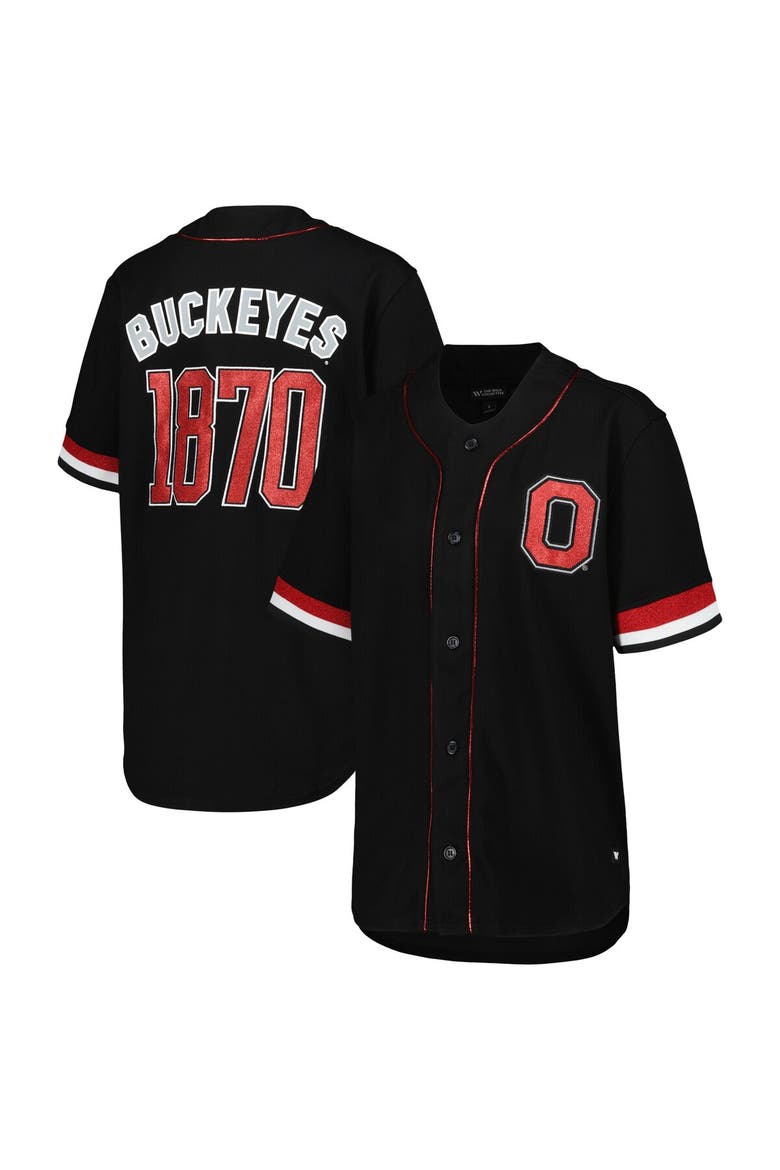 Women's The Wild Collective Black Ohio State Buckeyes Button-Up Baseball Shirt, Alternate, color, Black