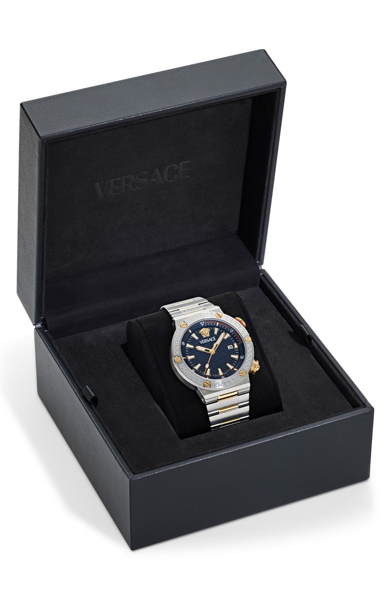 Versace Greca Diver Bracelet Watch, 43mm, Alternate, color, Two Tone