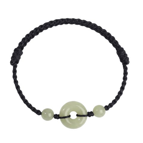 Kids Jade Peace Buckle Black Woven Bracelet/Anklet