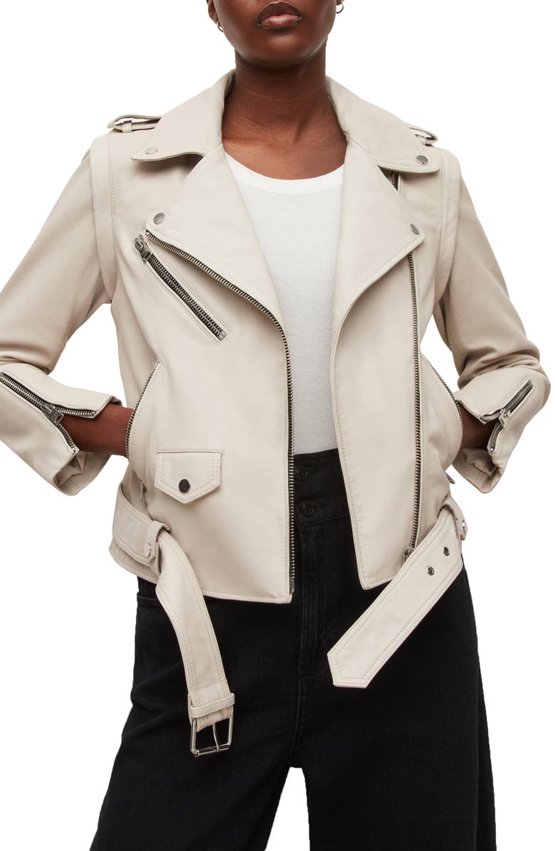 AllSaints Morgan Convertible Leather Biker Jacket, Main, color, 