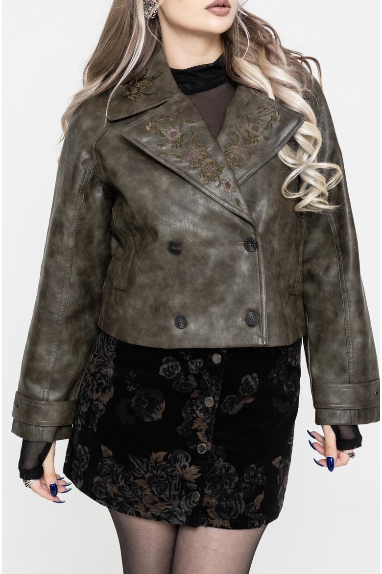 Fleux Faux Leather Cropped Trench Jacket, Main, color, Brown