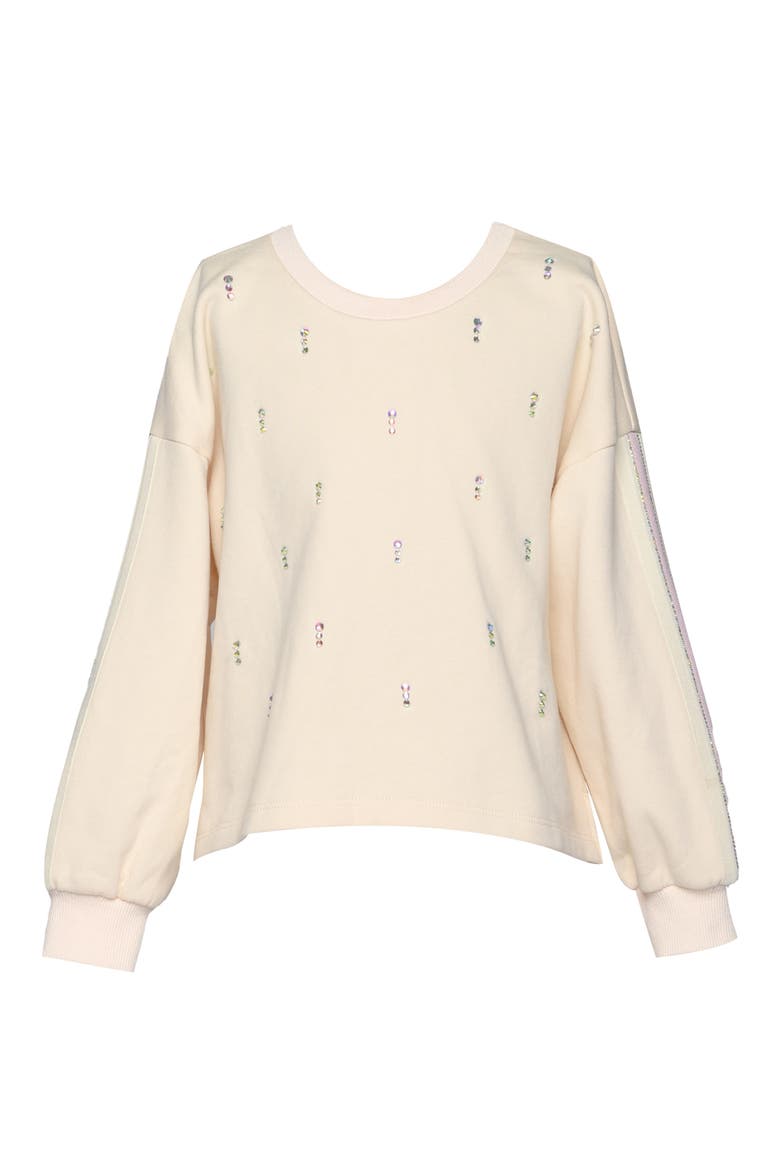 Kids' Rhinestone Embellished French Terry Sweatshirt, Main, color, IVORY