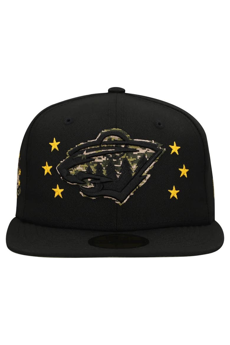 Men's New Era  Black Minnesota Wild Military Appreciation Digital Camo Stars 59FIFTY Fitted Hat, Alternate, color, Black