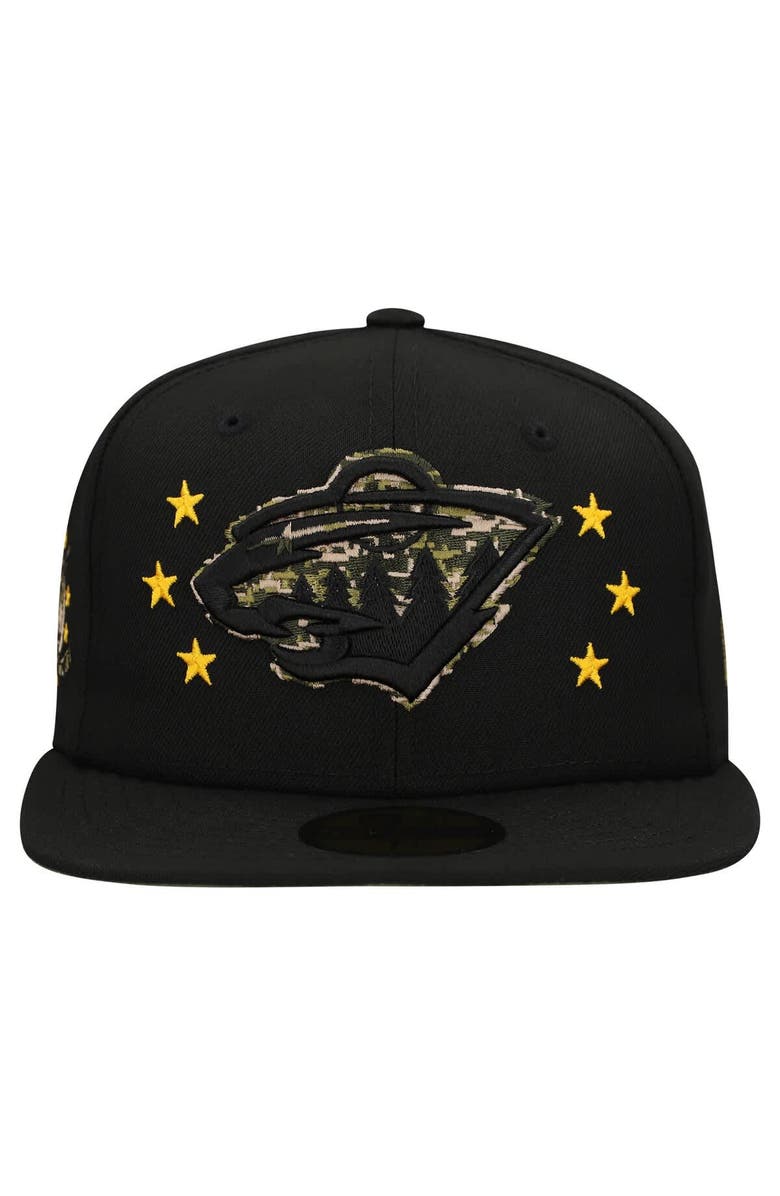 New Era Men's New Era Black Minnesota Wild Military Appreciation Digital Camo Stars 59FIFTY Fitted Hat, Alternate, color, Black