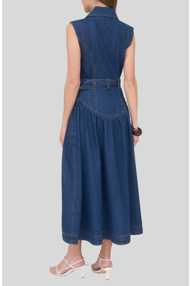 Belted Sleeveless Denim Maxi Dress, Alternate, color, DENIM