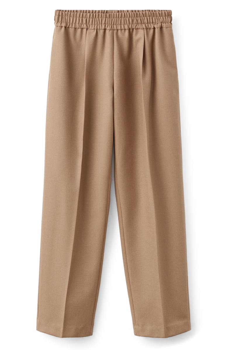 MANGO Selection Elastic Waist Straight Leg Wool Pants, Main, color, Medium Brown