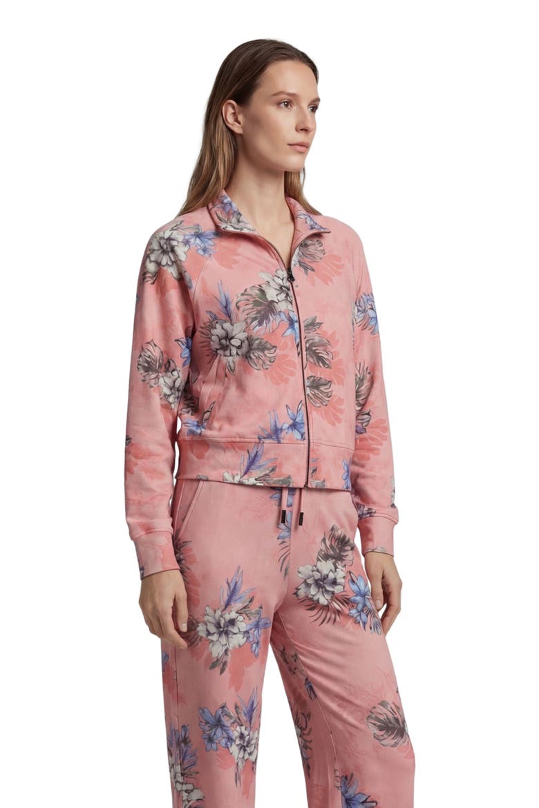 Exotic Floral Womens Cropped Zip Jacket, Alternate, color, EXOTIC FLORAL CORAL
