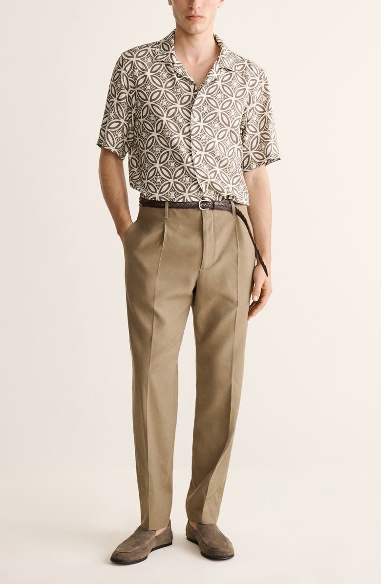 MANGO Printed Camp Shirt, Alternate, color, Khaki