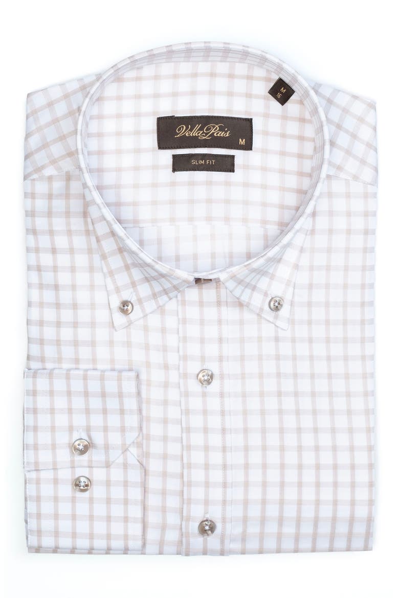 Grid Cotton Slim Fit Button Down Shirt, Alternate, color, WHITE