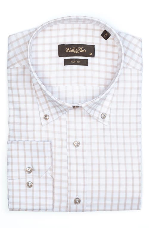 Vellapais Grid Cotton Slim Fit Button Down Shirt In White
