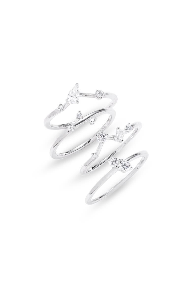 Asale Celestial Sky Set of 4 Stacking Rings, Main, color, RHODIUM