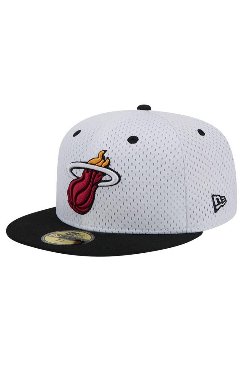 Men's New Era White/Black Miami Heat Throwback 2Tone 59FIFTY Fitted Hat, Alternate, color, White