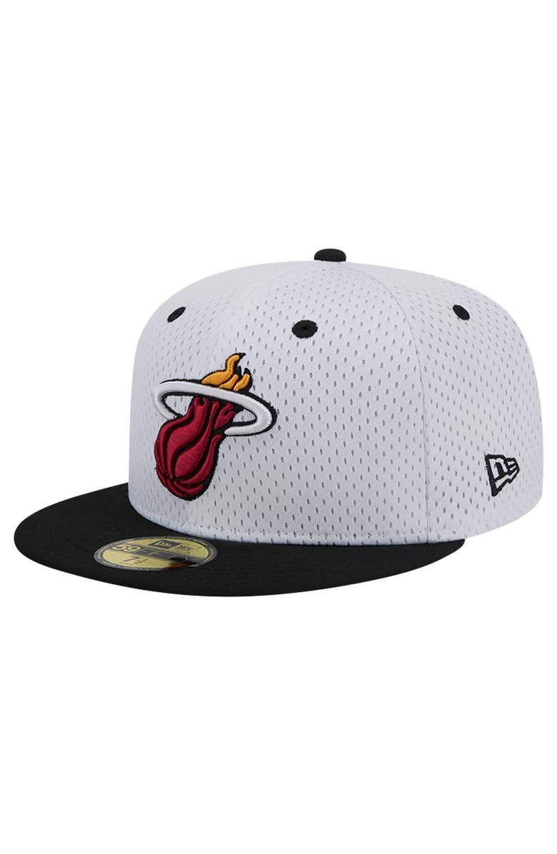 New Era Men's New Era White/Black Miami Heat Throwback 2Tone 59FIFTY Fitted Hat, Alternate, color, 