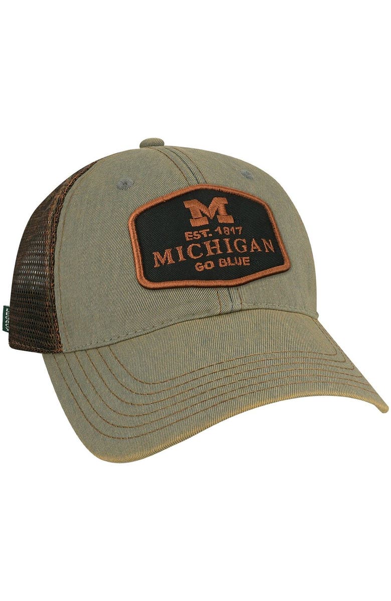 LEGACY ATHLETIC Men's Gray Michigan Wolverines Practice Old Favorite Trucker Snapback Hat, Alternate, color,