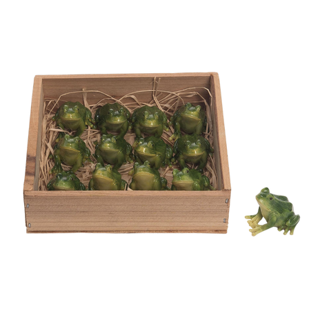 Multicolor Spring Frogs Set of 12, Resin Decorative Animal Figurines, 4.5in, Indoor Tabletop Decor