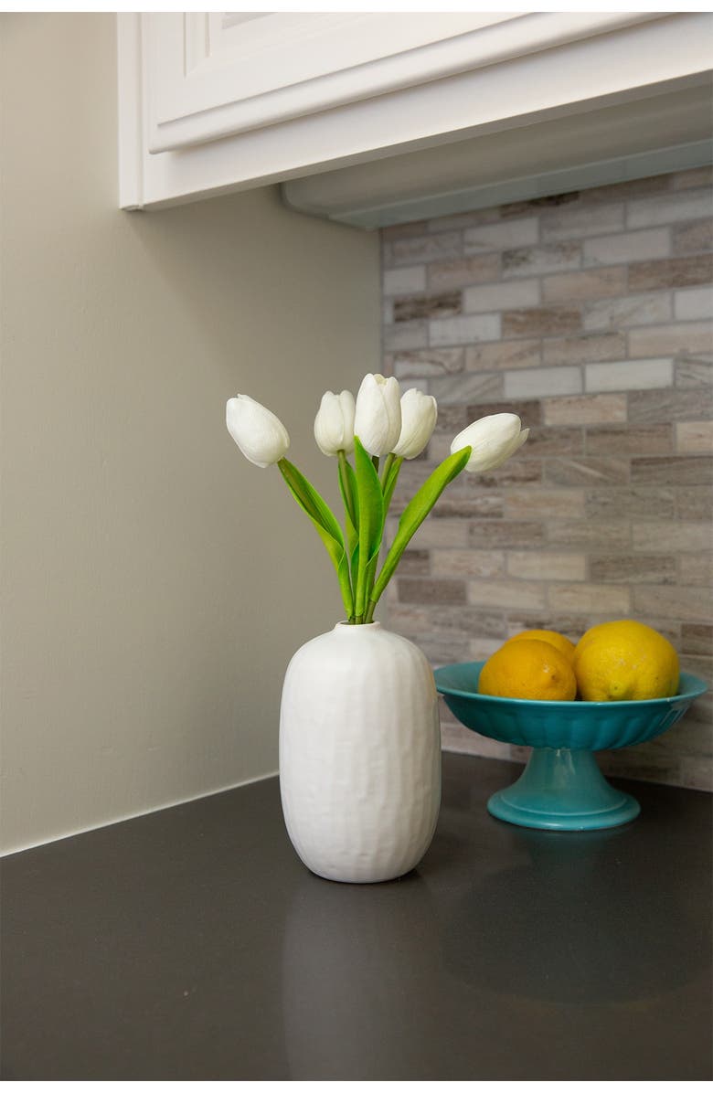FLORA BUNDA 13" Real-touch Tulips in  6.25" Ceramic Vase, Alternate, color, 