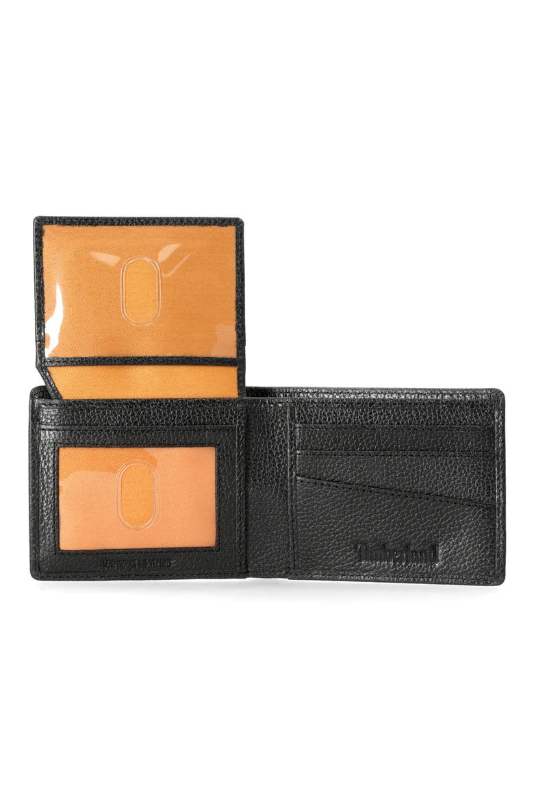 Metal Logo Leather Bifold Passcase Wallet, Alternate, color, BLACK
