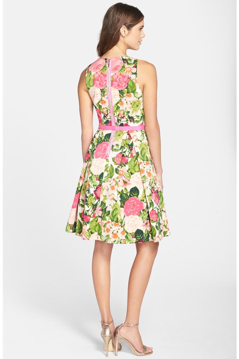 Belted Print Faille Fit & Flare Dress, Alternate, color, PRINT