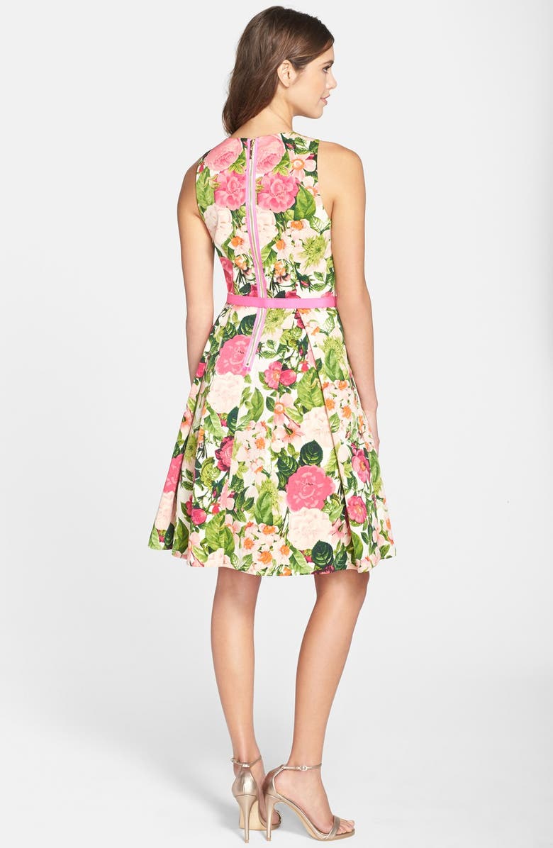 Eliza J Belted Print Faille Fit & Flare Dress, Alternate, color, 