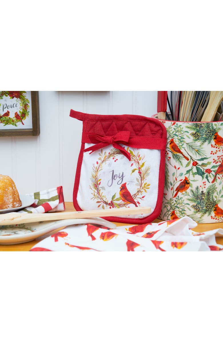 C&F Home Christmas Red Cardinal & Greenery Dolomite Kitchen Utensil Crock Holder Caddy 7", Alternate, color, White