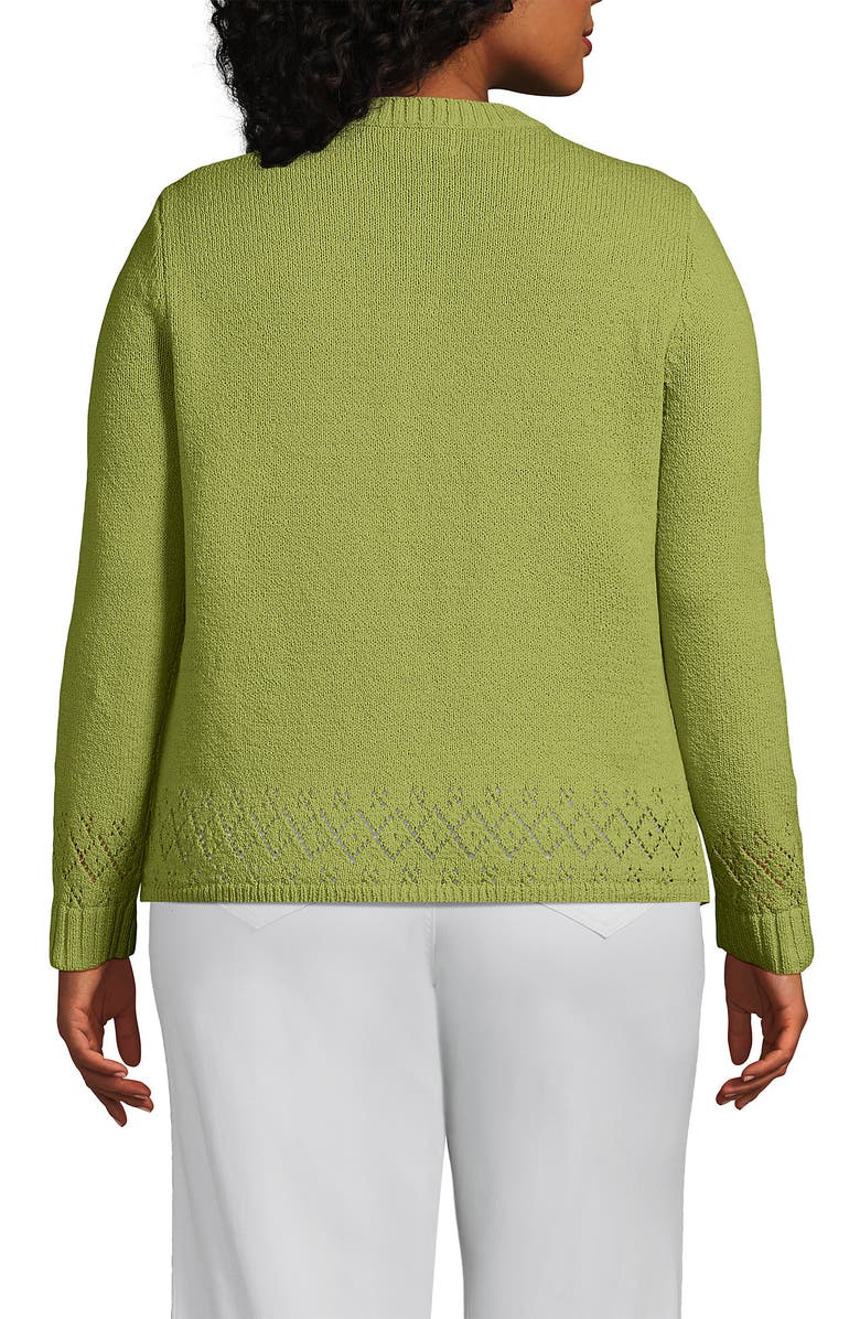 Lands' End Pointelle Crew Neck Cardigan Sweater, Alternate, color, Bright Pistachio