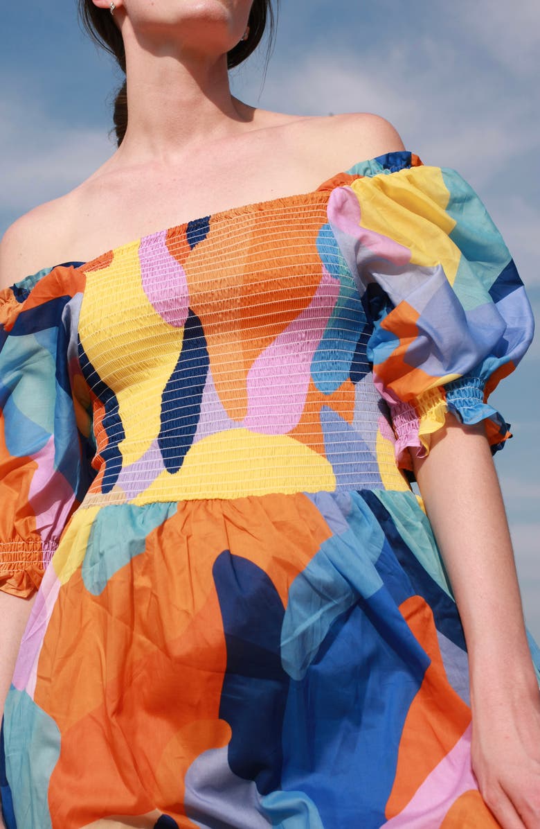 Jessie Zhao New York Tropical Love Smocked Midi Dress, Alternate, color, Blue