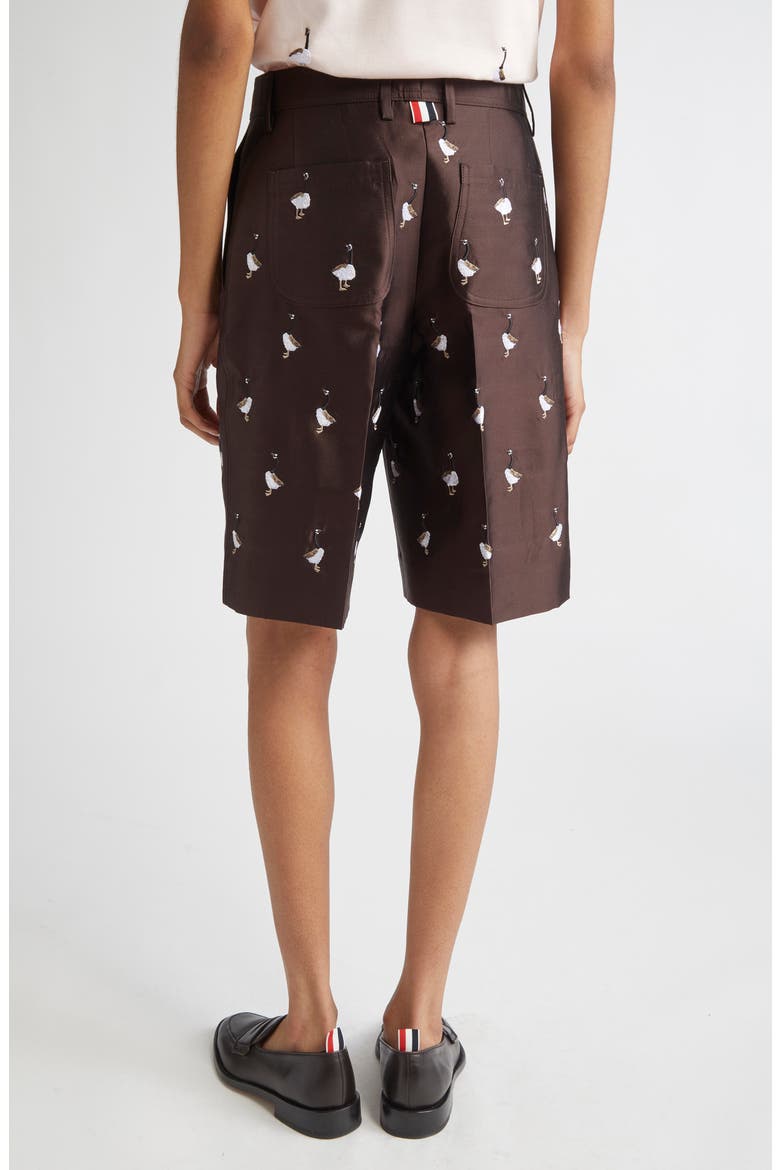 Geese Embroidered Twill Wide Leg Shorts, Alternate, color, BROWN