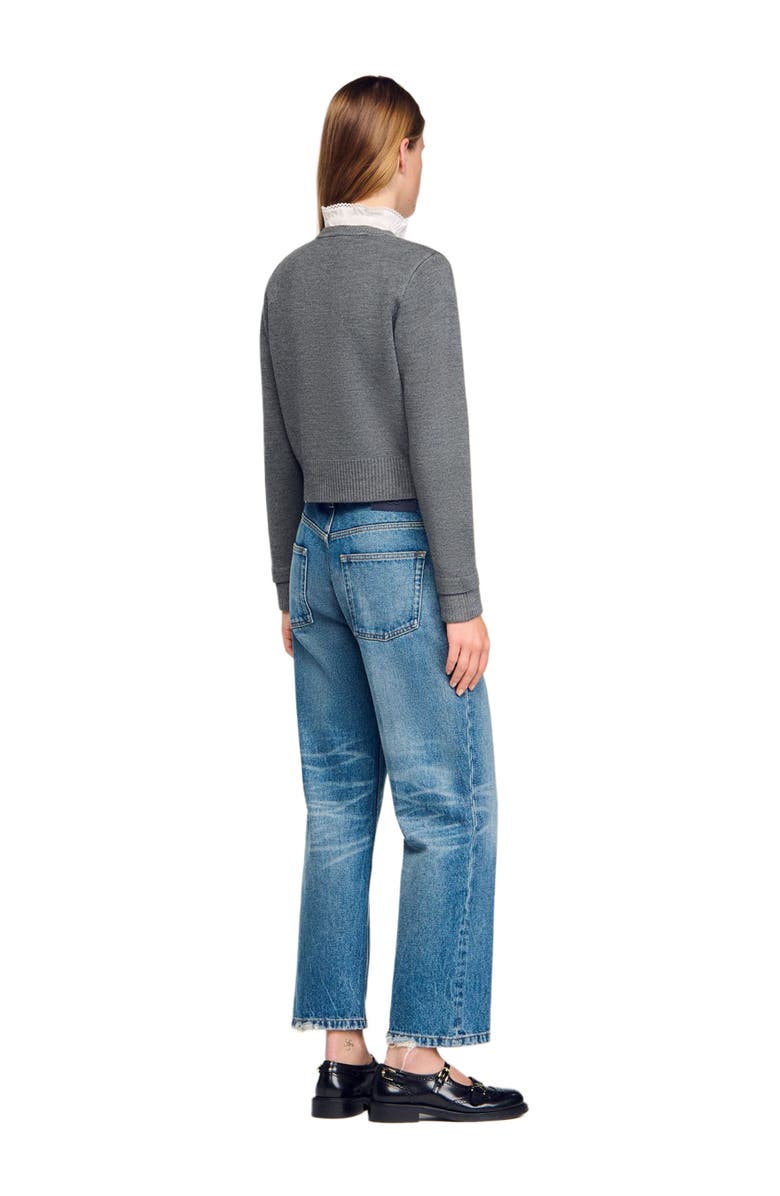 SANDRO Cardigan with detachable ruffle collar, Alternate, color, Grey