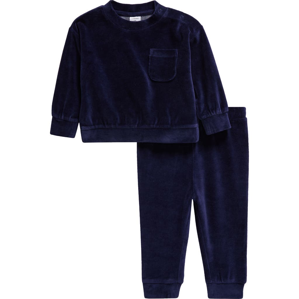 Nordstrom Velour Top & Joggers Set In Navy Peacoat