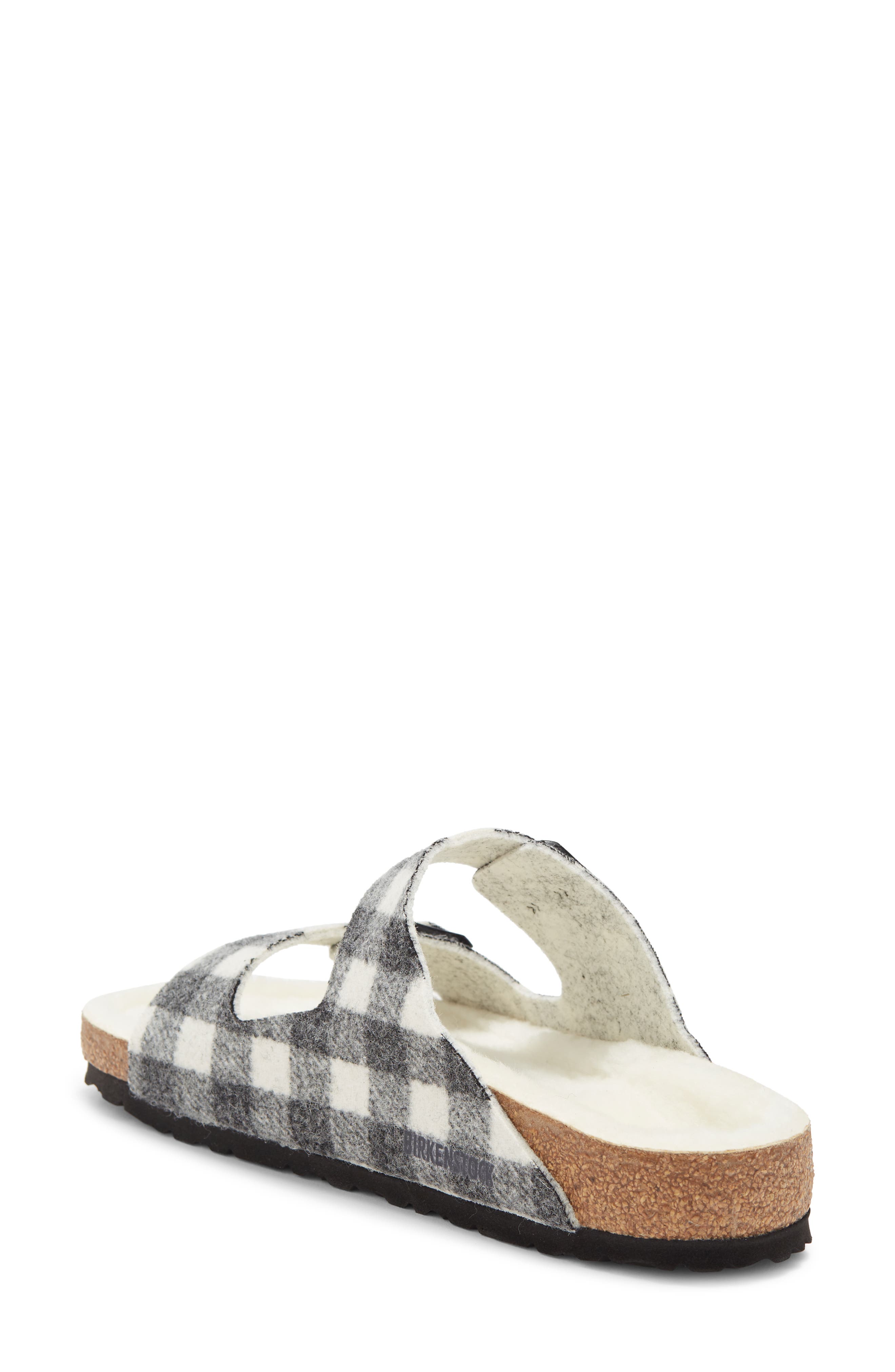Birkenstock Arizona Plaid Genuine Shearling Slide Sandal, Alternate, color, 