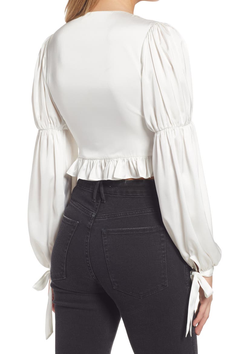 Amena Ruffle Satin Blouse, Alternate, color, IVORY