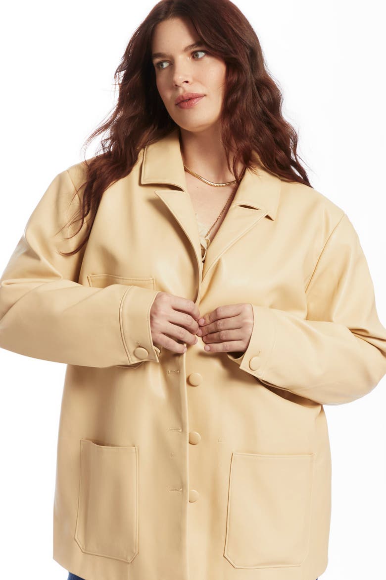 Relaxed Faux Leather Blazer, Alternate, color, PEBBLE