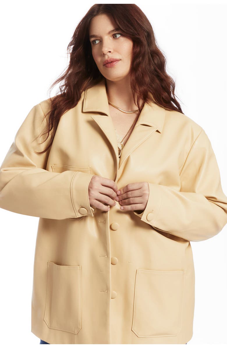 June + Vie Relaxed Faux Leather Blazer, Alternate, color, Pebble