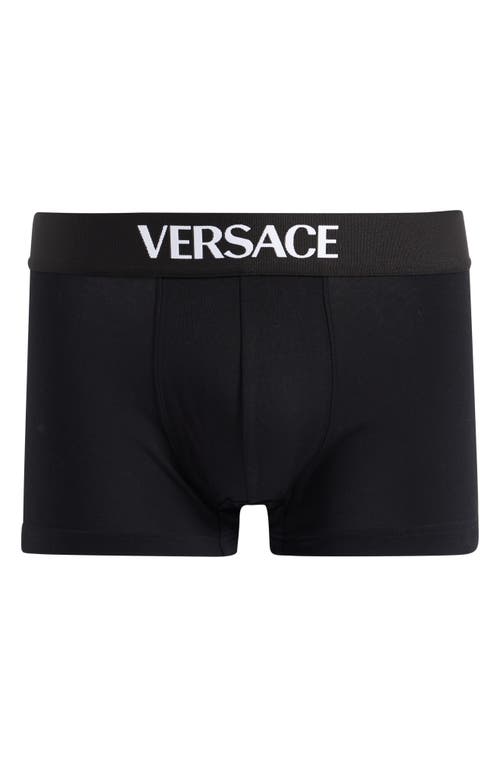 Versace Essential Logo Stretch Cotton Boxer Briefs In Black