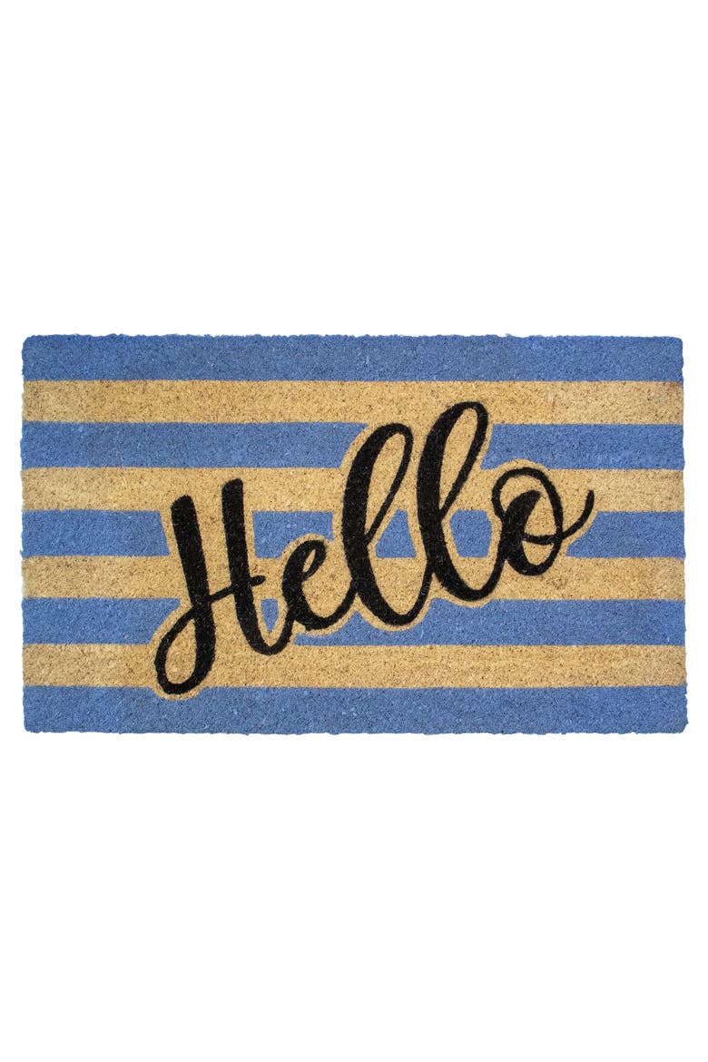 Natural Coir "Hello" Outdoor Rectangular Doormat 18" x 30", Main, color, Yellow