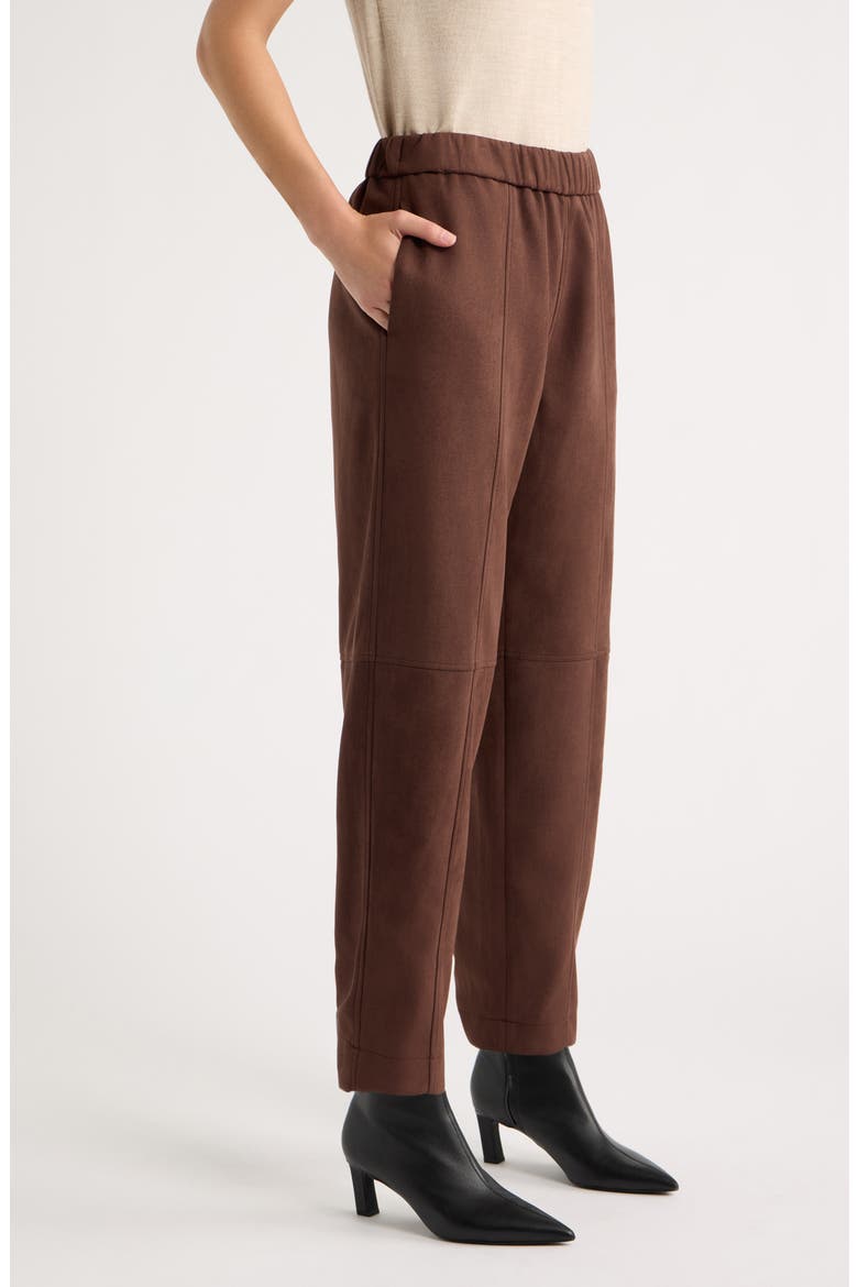 Paneled Barrel Leg Faux Suede Pants, Alternate, color, CHOCOLATE