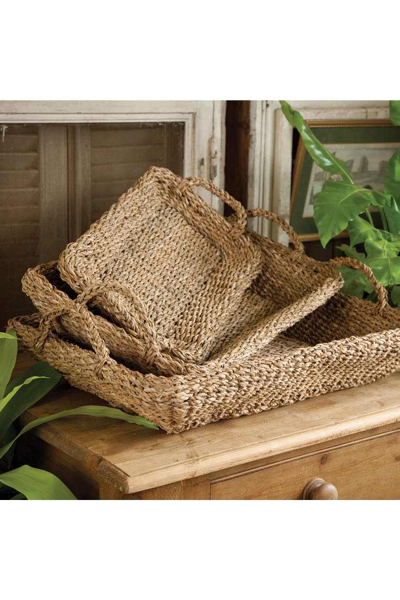 Seagrass Trays With Handles Set of 3, Alternate, color, Beige