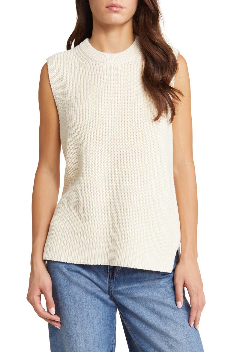 Ribbed Long Sweater Vest, Main, color, ANTIQUE CREAM