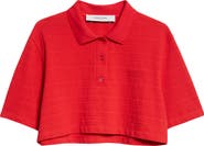 Golden Goose Textured Stripe Logo Embroidered Crop Polo