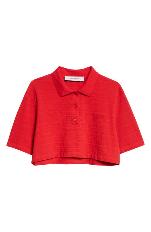 Golden Goose Textured Stripe Logo Embroidered Crop Polo In Haute Red