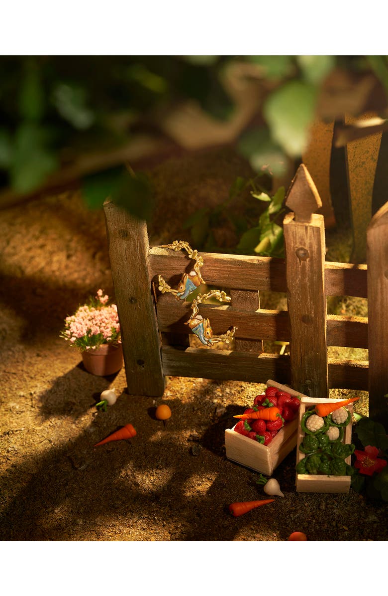 Fable England x Peter Rabbit Jumping Clover Hoop Earrings, Alternate, color, Gold