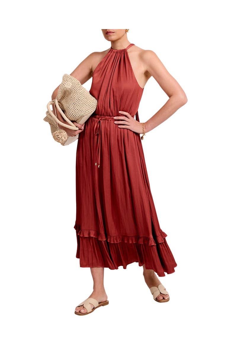 Ruffle Halter Neck Maxi Dress, Main, color, Brown