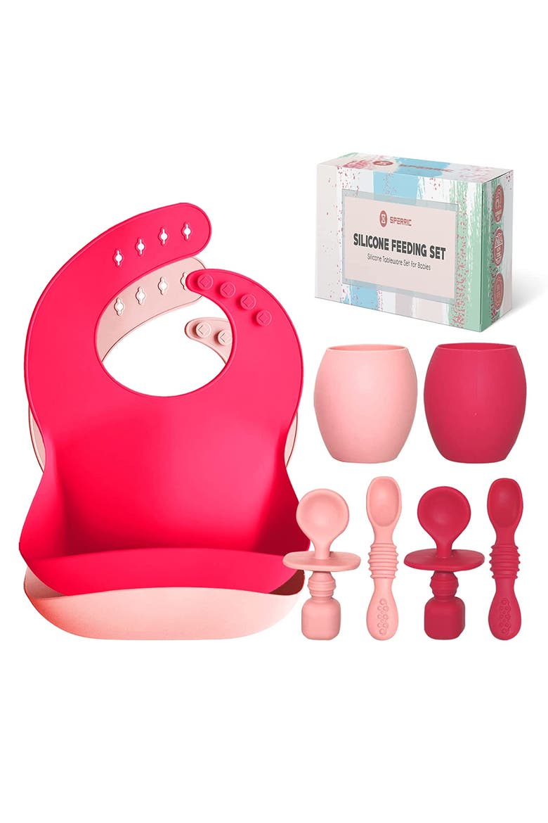 Baby Silicone Feeding Set 8-Piece, Main, color, Light & Dark Pink