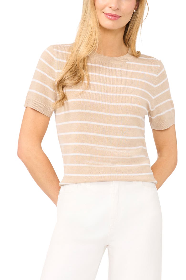Stripe Crewneck Sweater, Main, color, TRUE BEIGE
