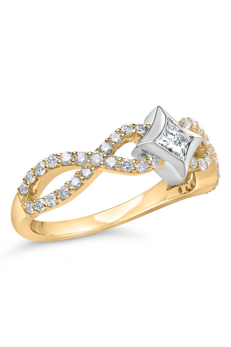 10K Two Tone Color 5/8 Cttw Diamond Kite and Twist Shank Ring, Alternate, color, Yellow