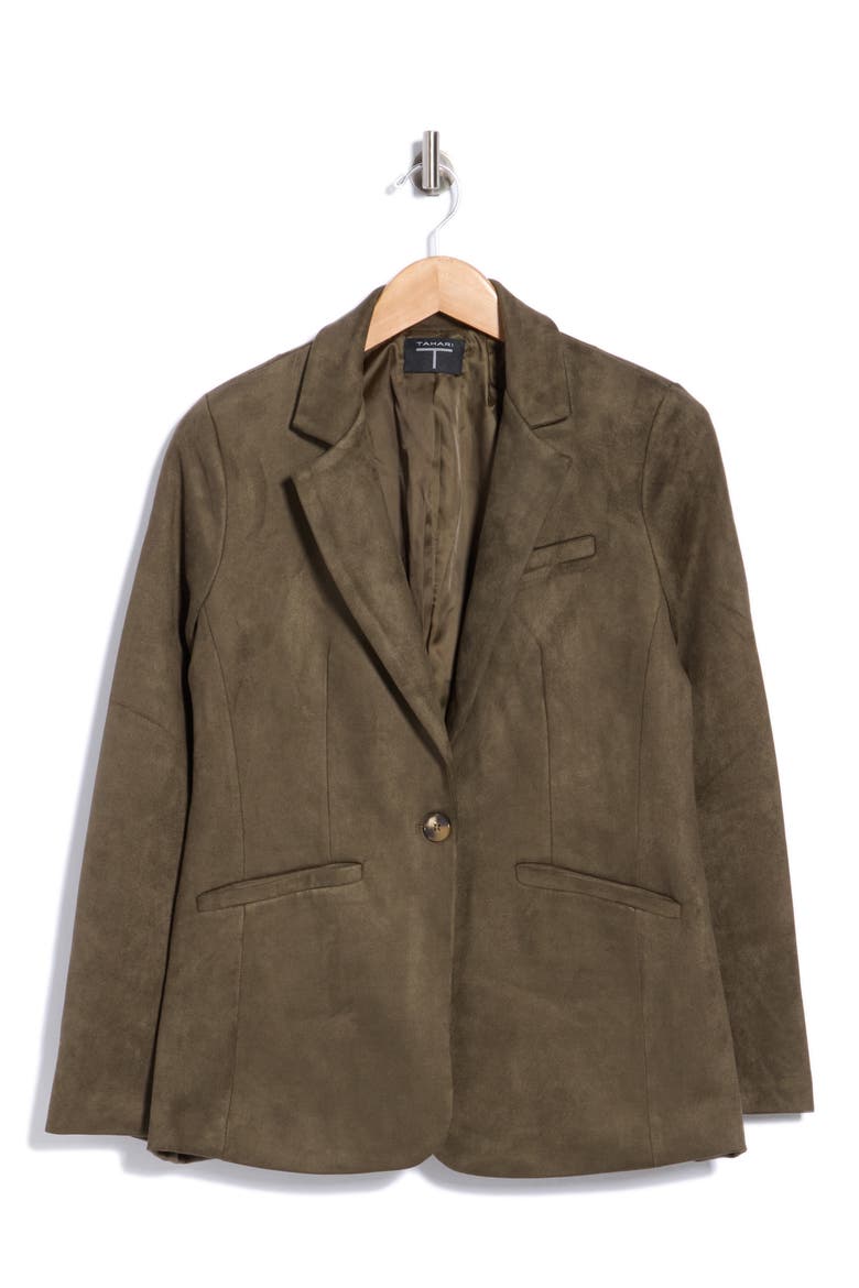 Faux Suede Blazer, Main, color, GREEK OLIVE