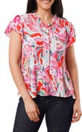 SUNNY LEIGH Pleated Tie Neck Short Sleeve Top