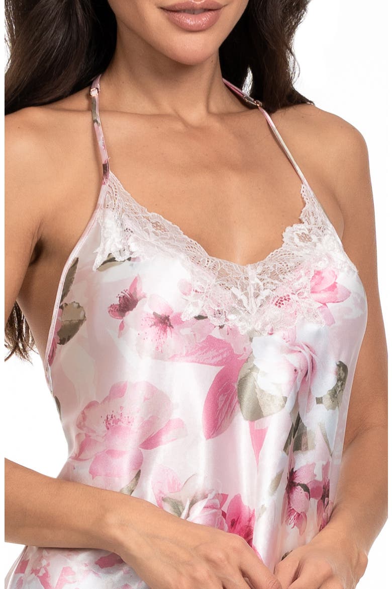 Jovie Floral Lace Trim Satin Chemise, Alternate, color, ROSEWATER