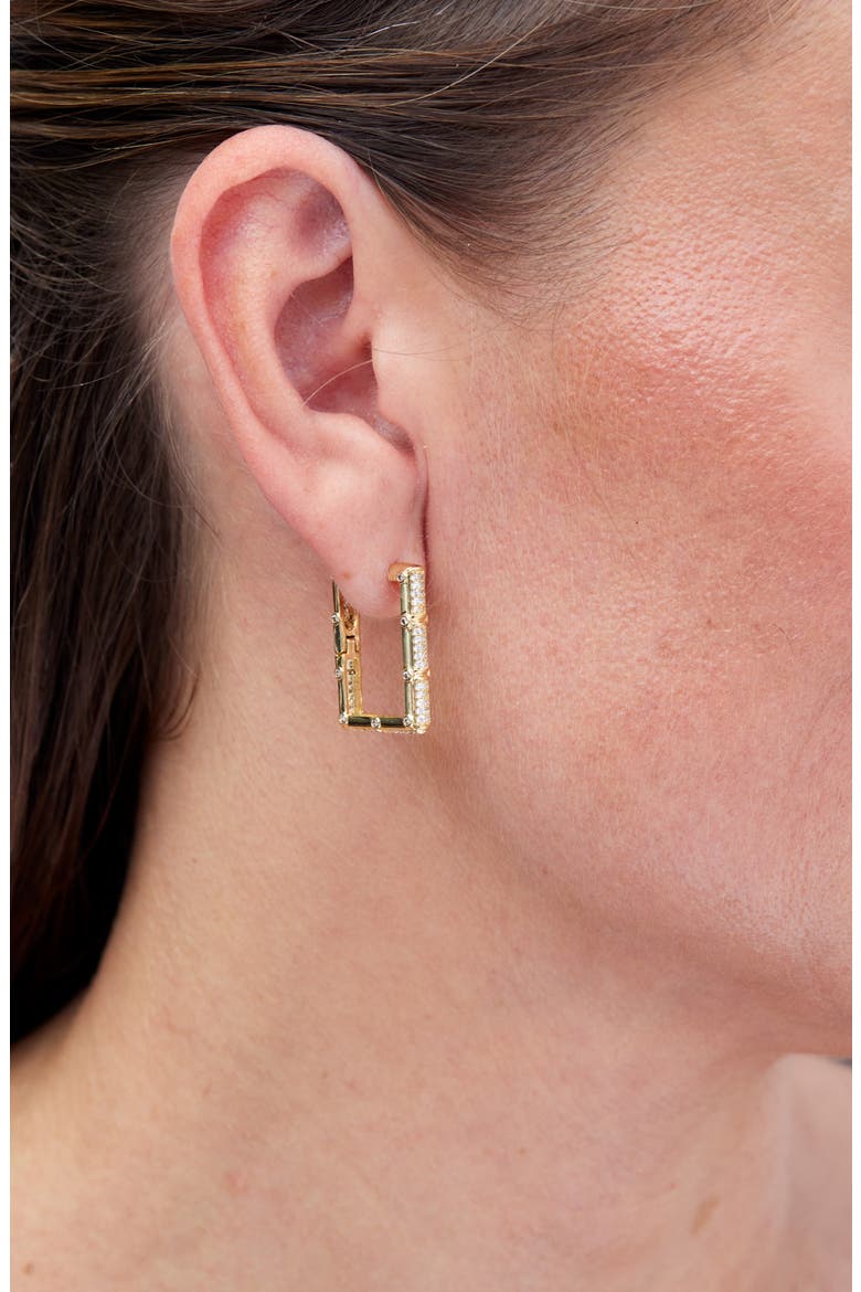 Square Banded Pave Hoop Earrings, Alternate, color, YELLOW